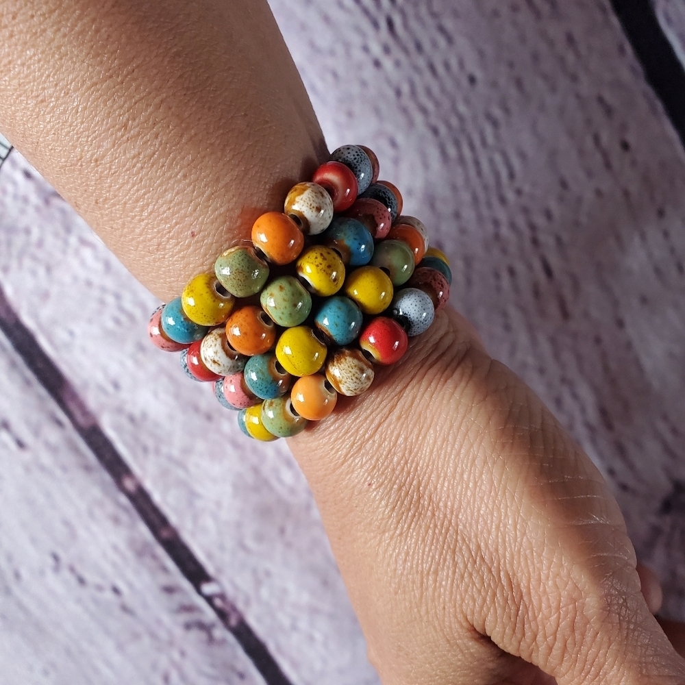 Antigua Guatemala Bohemian Round Beads Bracelet Boho Multicolor 4 Set Stretchy